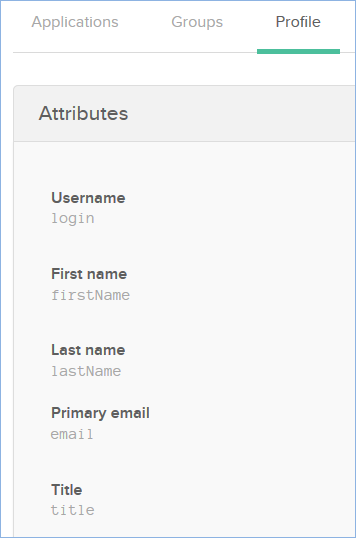 Attributes list in Okta user profile