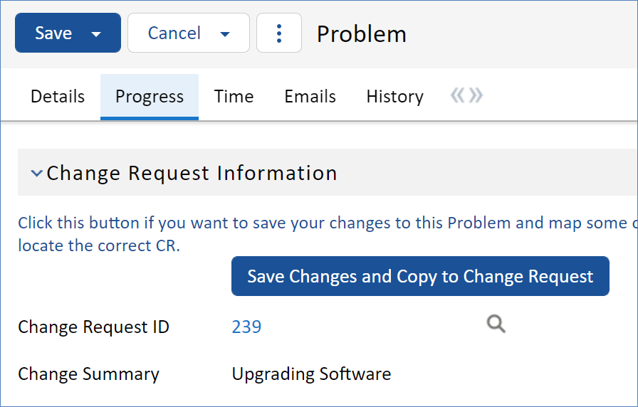 Change Request information in linked Problem record