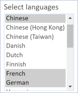 Select languages drop-down