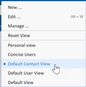 Default Contact View in People table under Views menu